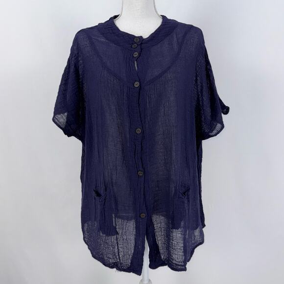 Jaded Gypsy Tops - Jaded Gypsy Women's Oversize Gauze Button Down Top L/XL Navy Blue